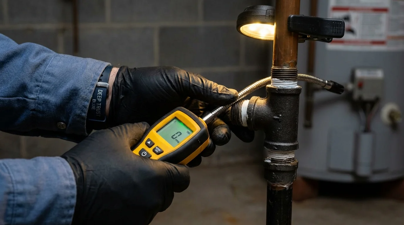 Gas leak detection with electronic sniffer by Johns Plumbing LLC in Altamont